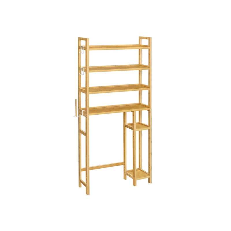 Étagère de rangement gain de place à 4 niveaux au-dessus des toilettes avec tablettes réglables et cadre en osier - 83 cm L x 26 cm l x 185 cm H