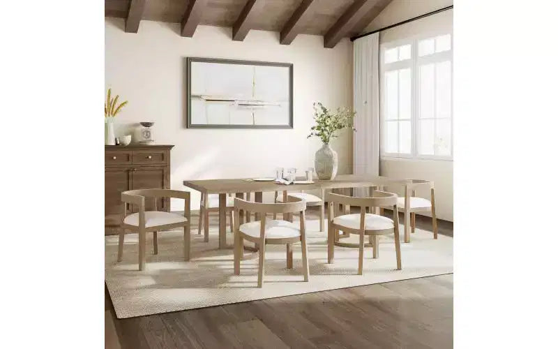 Ellie Modern – Ensemble de salle à manger 7 pièces en bois d'hévéa rembourré, beige/frêne clair