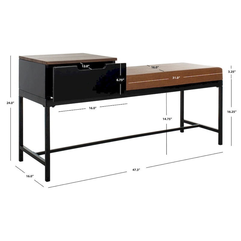 Banc avec rangement 47,3 po x 16 po x 24 po
