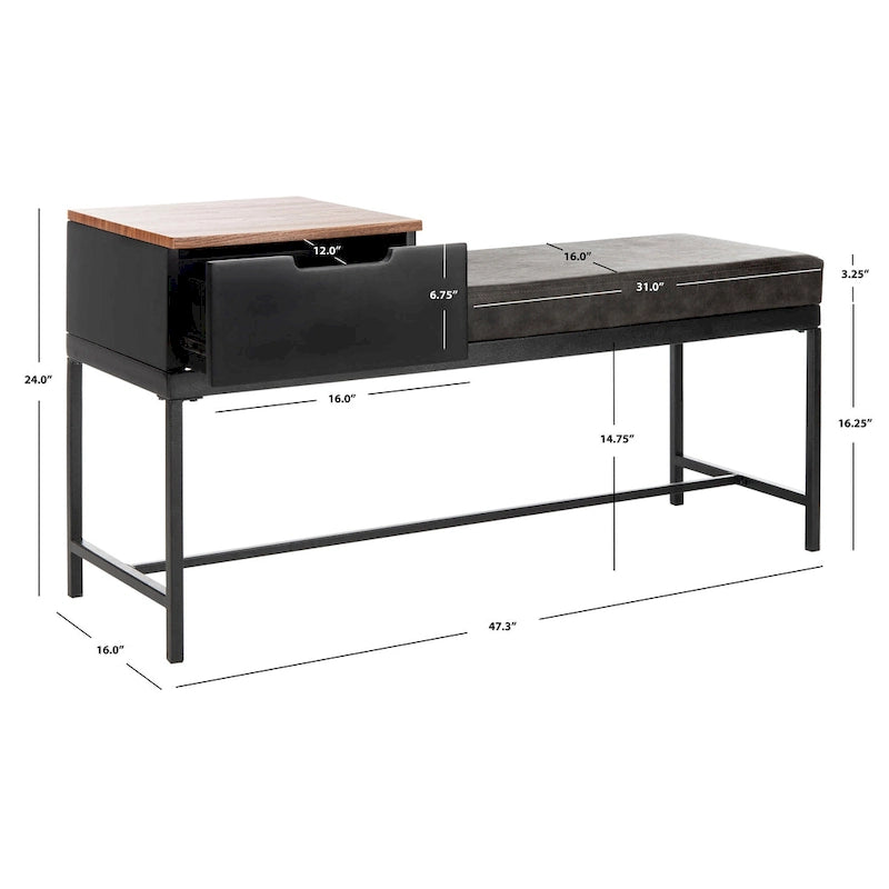 Banc avec rangement 47,3 po x 16 po x 24 po