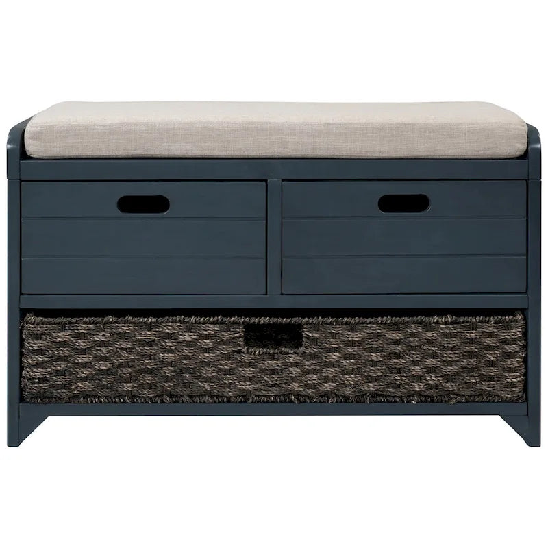 Banc de rangement rustique avec panier et coussin amovibles