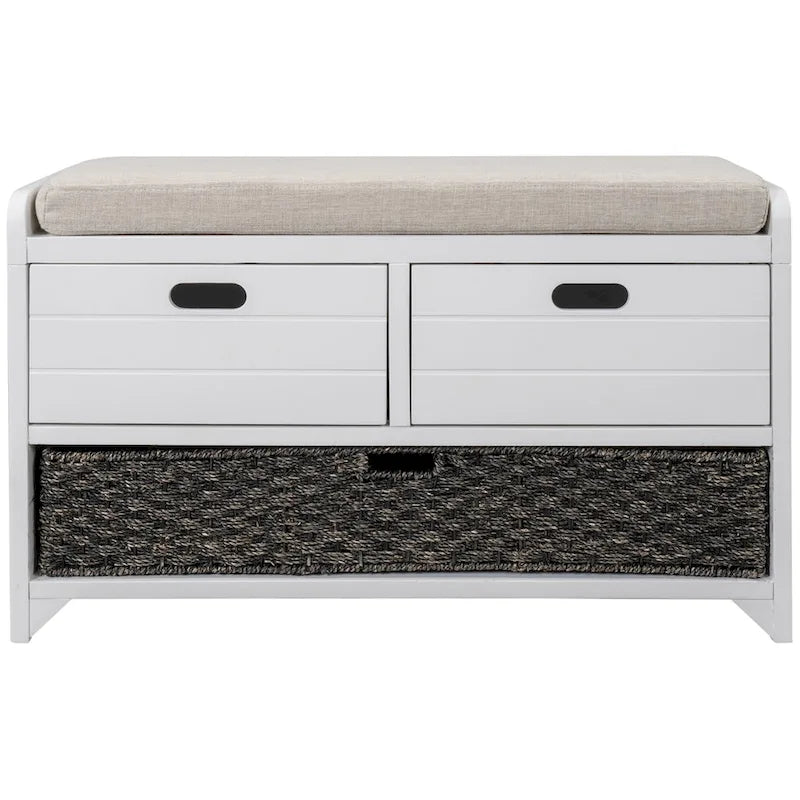 Banc de rangement rustique avec panier et coussin amovibles