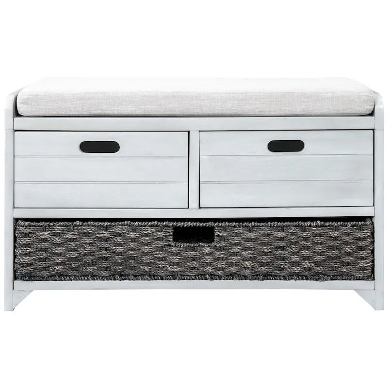 Banc de rangement rustique avec panier et coussin amovibles
