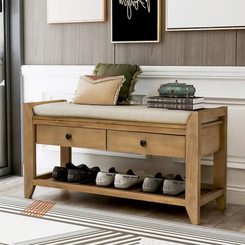 Étagère à chaussures multifonction avec assise rembourrée et tiroirs
