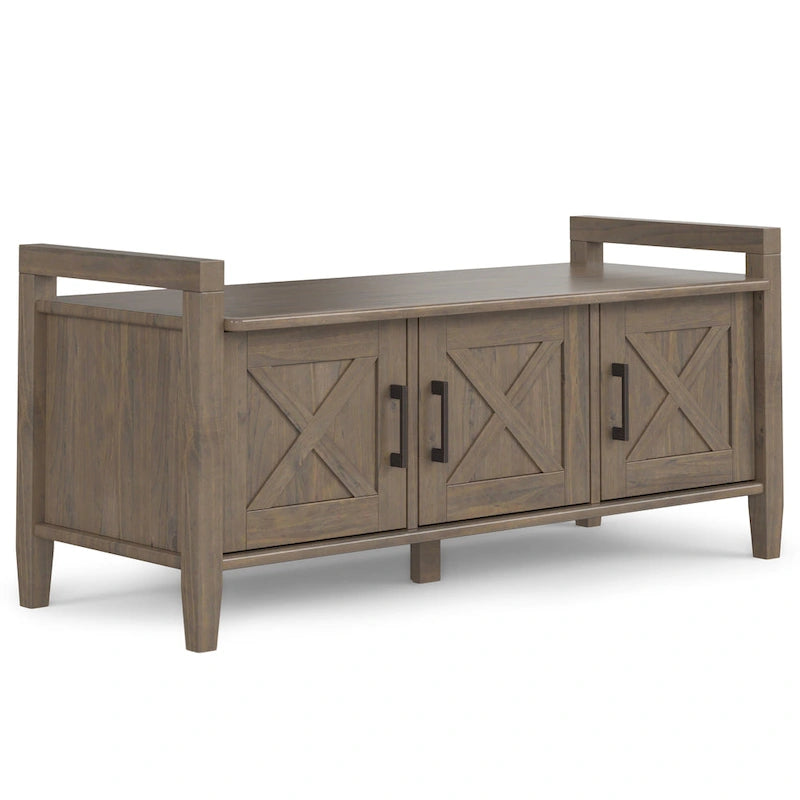 Banc de rangement pour entrée de style transitionnel en bois massif de 44 pouces de largeur, brun fumé