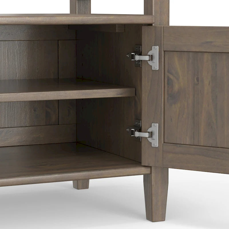 Banc de rangement pour entrée de style transitionnel en bois massif de 44 pouces de largeur, brun fumé
