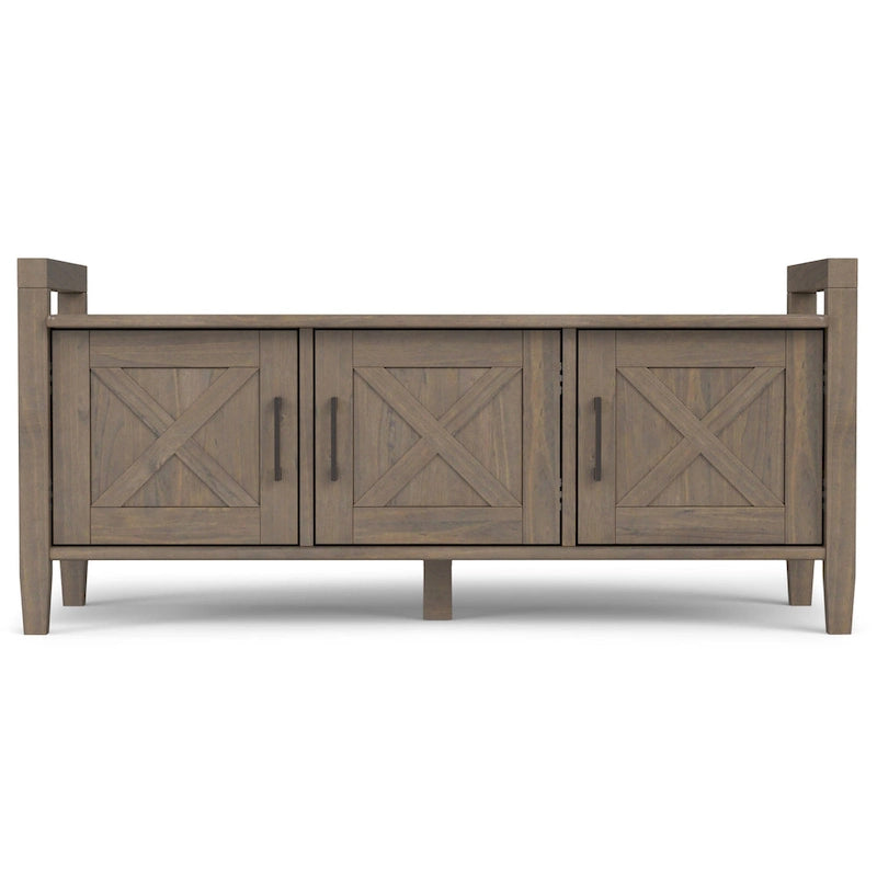 Banc de rangement pour entrée de style transitionnel en bois massif de 44 pouces de largeur, brun fumé