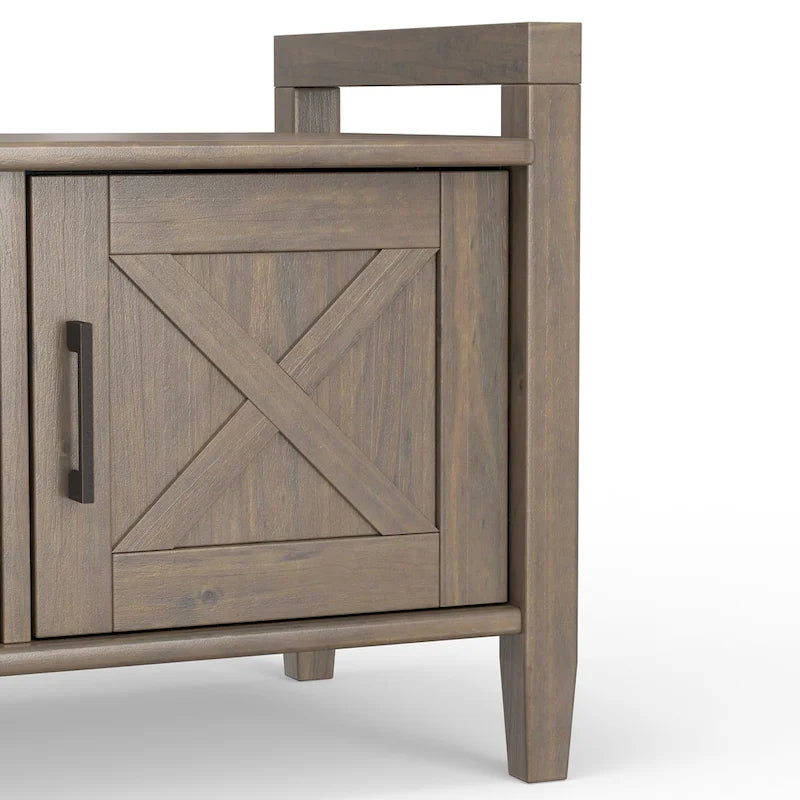 Banc de rangement pour entrée de style transitionnel en bois massif de 44 pouces de largeur, brun fumé