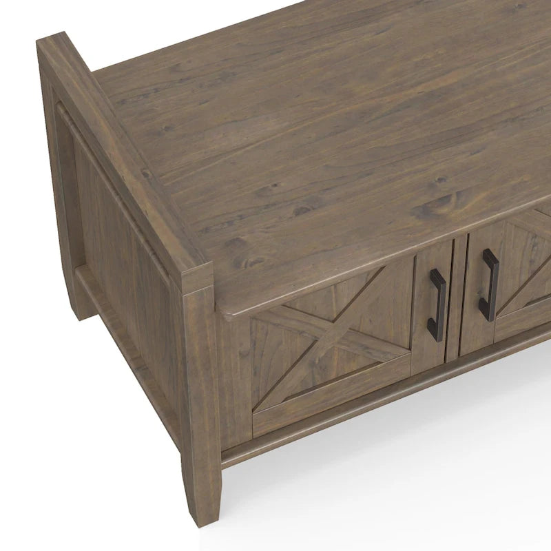 Banc de rangement pour entrée de style transitionnel en bois massif de 44 pouces de largeur, brun fumé