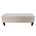 Banc de rangement long capitonné en tissu et bois