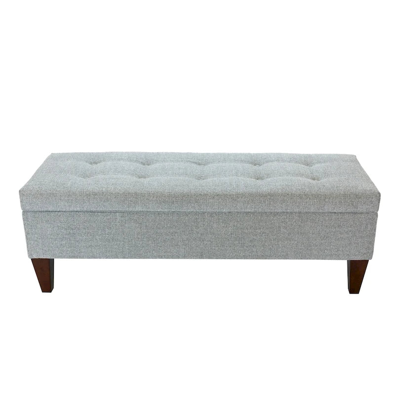 Banc de rangement long capitonné en tissu et bois