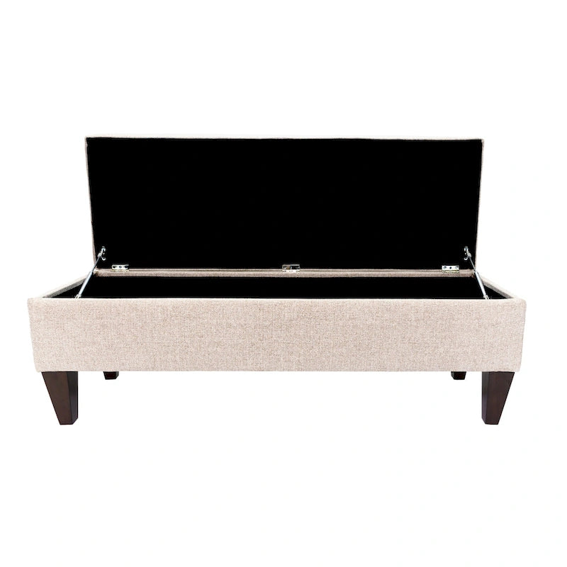 Banc de rangement long capitonné en tissu et bois
