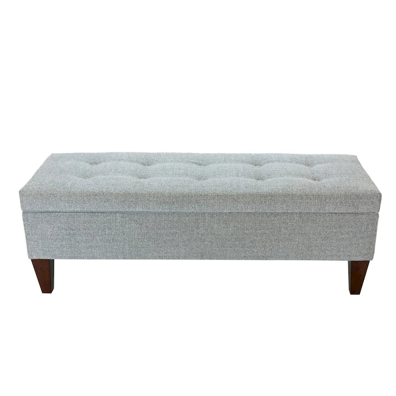 Banc de rangement long capitonné en tissu et bois