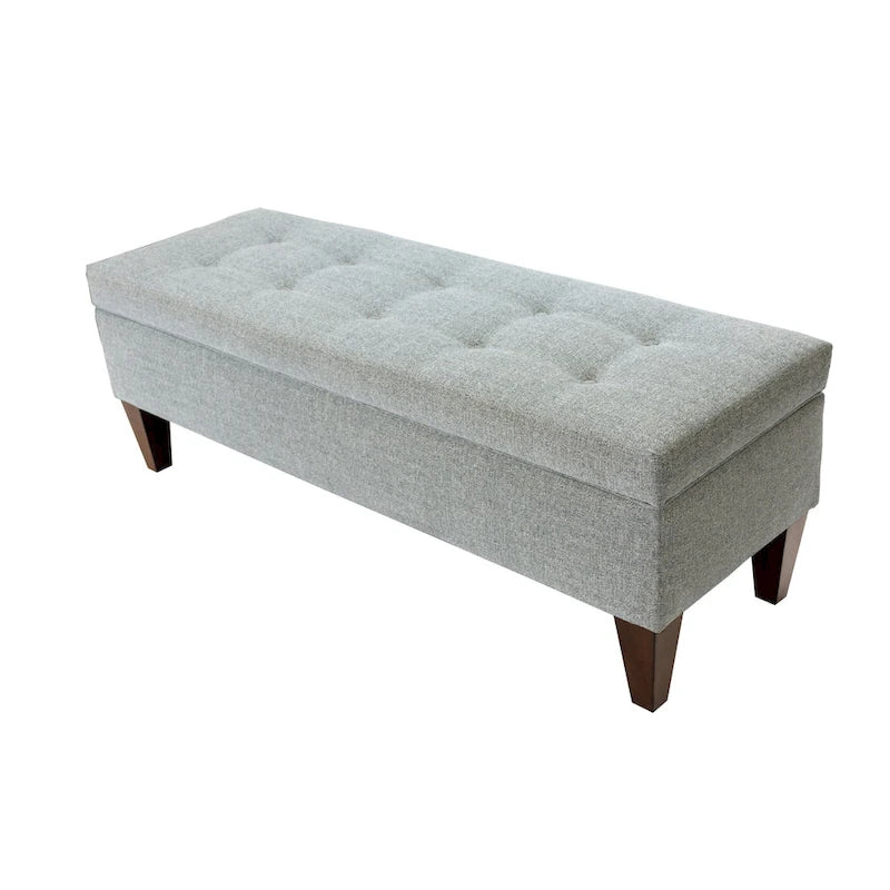 Banc de rangement long capitonné en tissu et bois