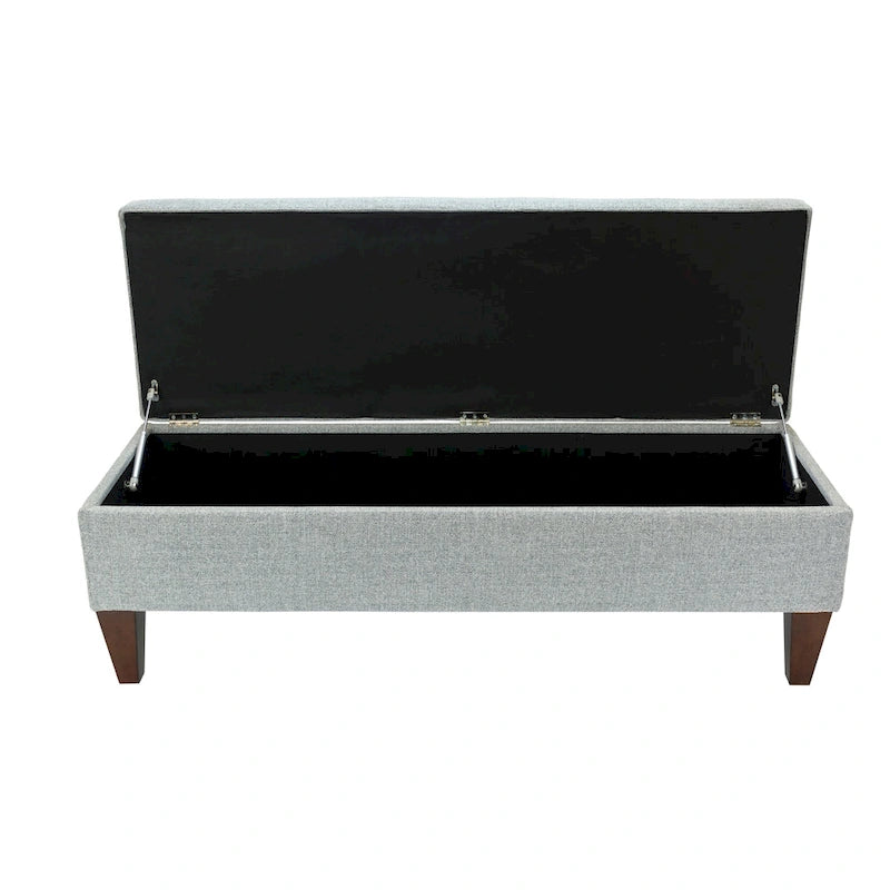 Banc de rangement long capitonné en tissu et bois