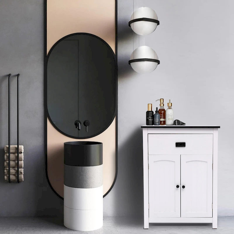 Meuble de rangement pour salle de bain en bois blanc et noir - 81 cm H x 60 cm L x 30 cm P