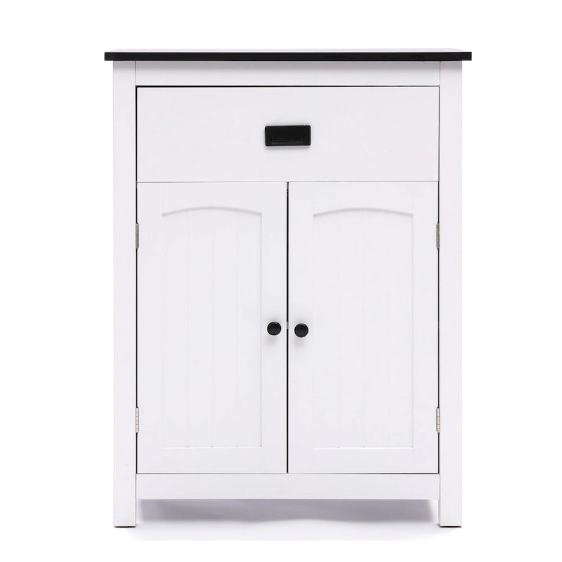 Meuble de rangement pour salle de bain en bois blanc et noir - 81 cm H x 60 cm L x 30 cm P
