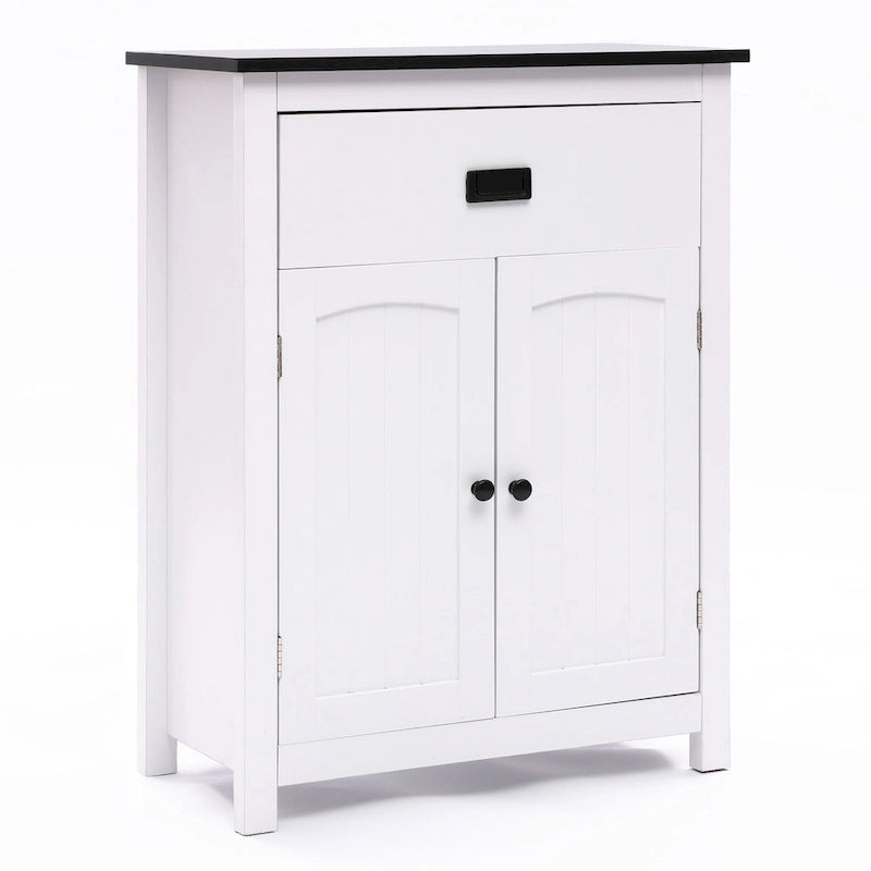 Meuble de rangement pour salle de bain en bois blanc et noir - 81 cm H x 60 cm L x 30 cm P