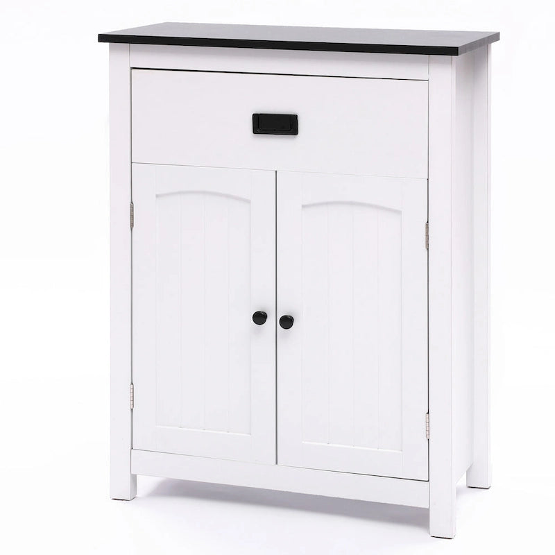 Meuble de rangement pour salle de bain en bois blanc et noir - 81 cm H x 60 cm L x 30 cm P