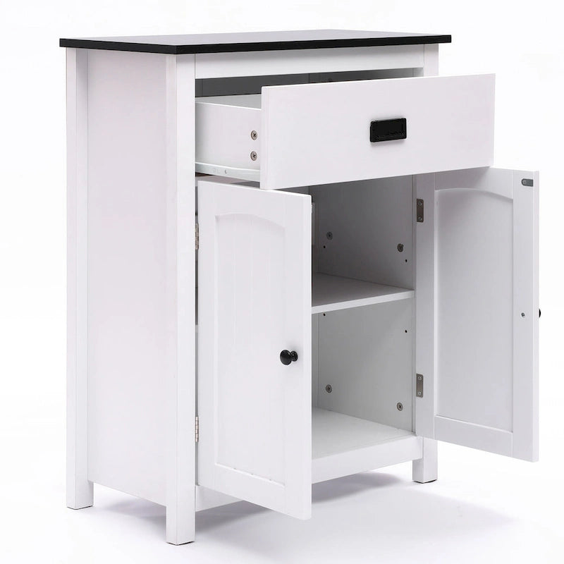 Meuble de rangement pour salle de bain en bois blanc et noir - 81 cm H x 60 cm L x 30 cm P