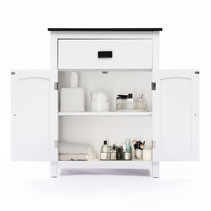 Meuble de rangement pour salle de bain en bois blanc et noir - 81 cm H x 60 cm L x 30 cm P