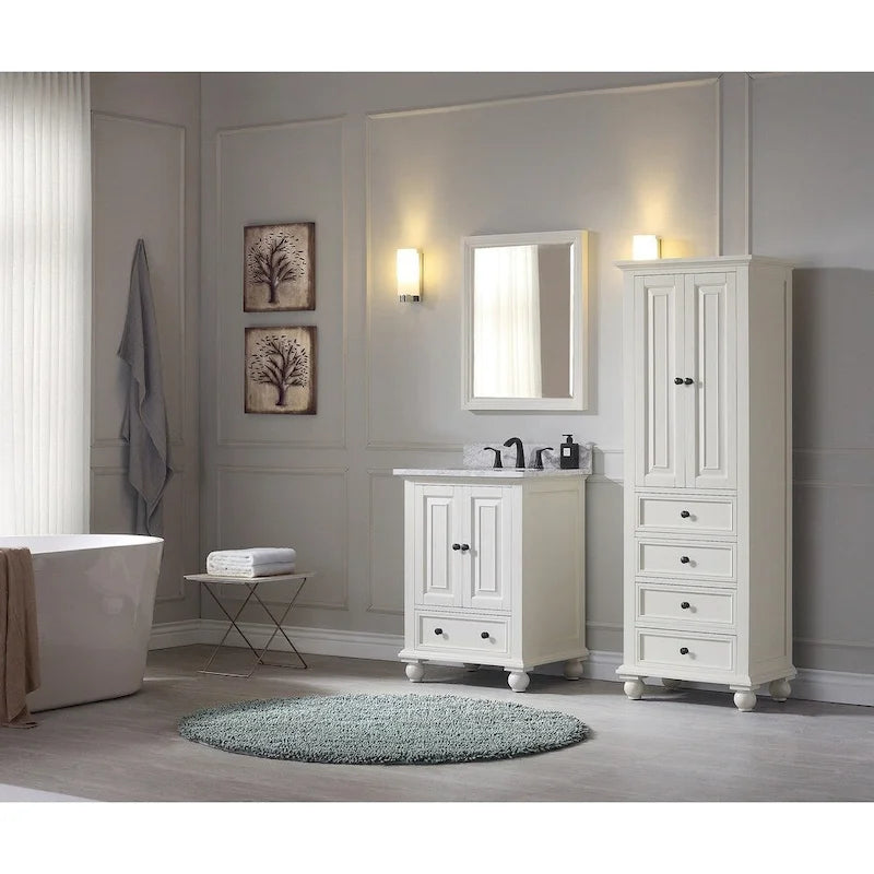 Meuble colonne de salle de bain 24 pouces, fini blanc français - 24 po L x 68 po H