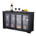 Black Sideboard Buffet Dining Storage Cabinet with 2 Glass Sliding Doors - 24.6 H x 41.9 W x 13 D