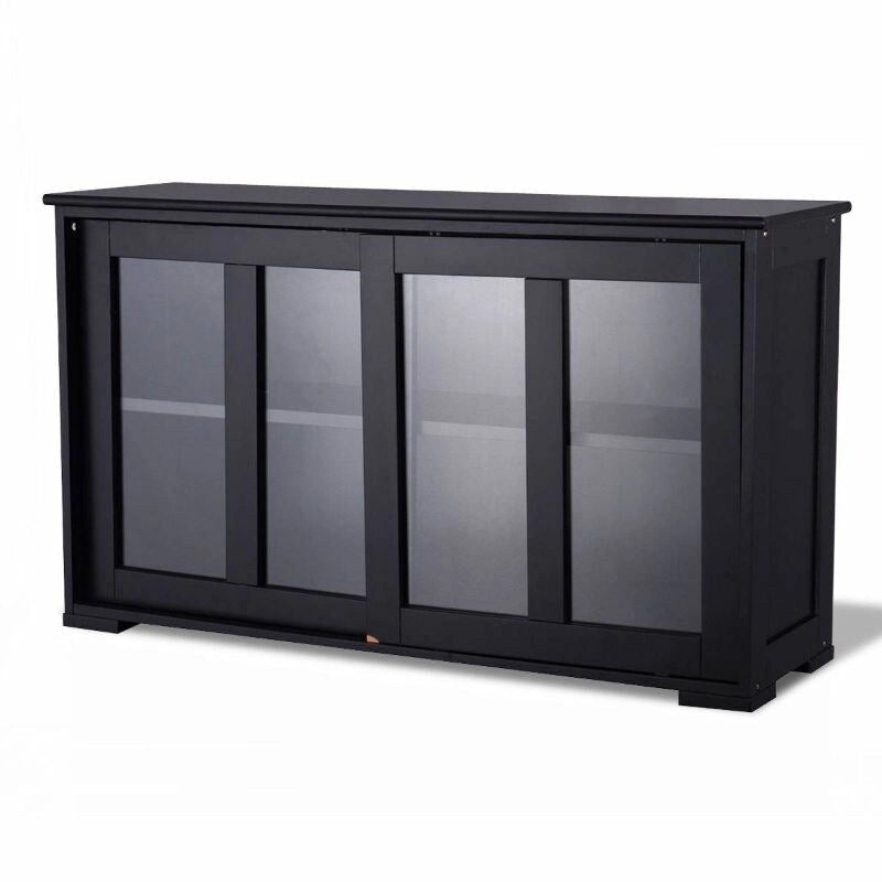 Buffet bahut noir avec 2 portes coulissantes en verre - 62,5 cm H x 106,4 cm L x 33 cm P