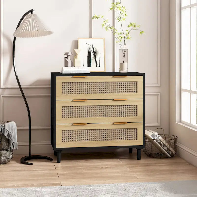 Meuble de rangement en rotin à 3 tiroirs de 31,5 po pour chambre ou salon