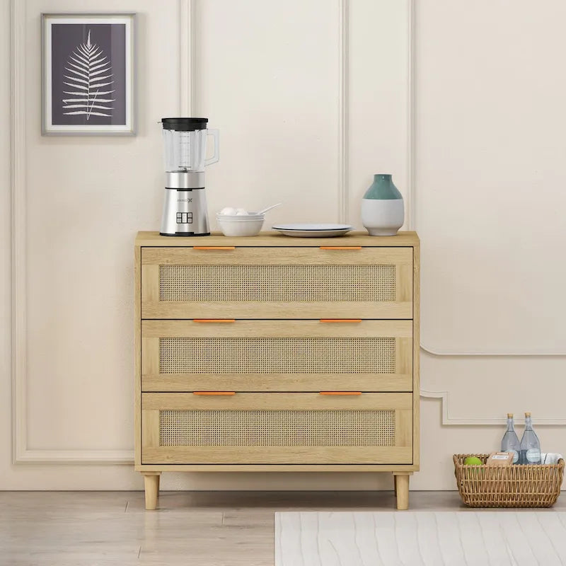 Meuble de rangement en rotin à 3 tiroirs de 31,5 po pour chambre ou salon