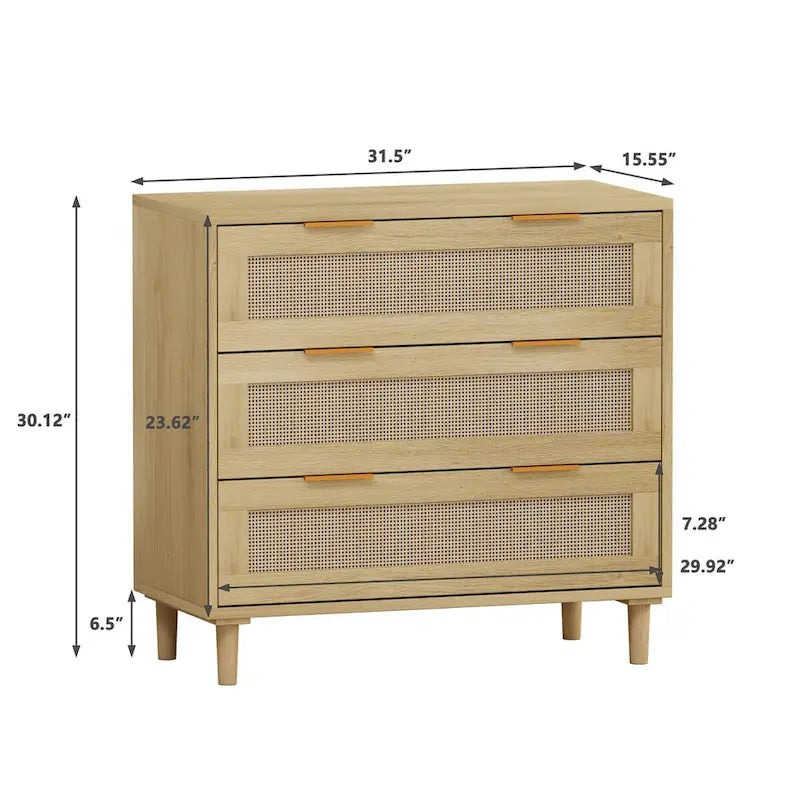 Meuble de rangement en rotin à 3 tiroirs de 31,5 po pour chambre ou salon