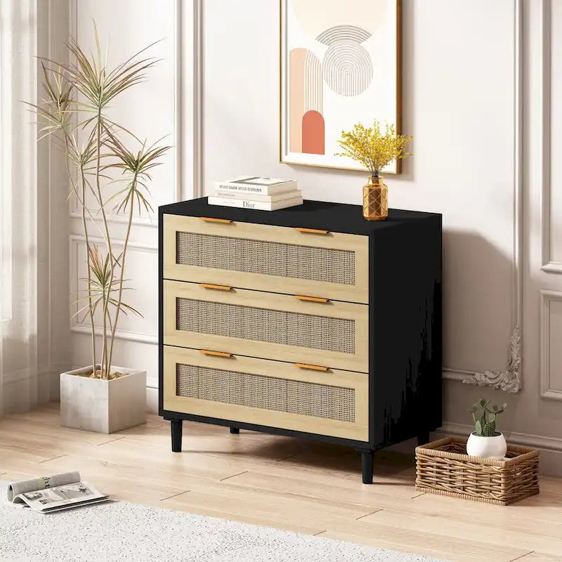 Meuble de rangement en rotin à 3 tiroirs de 31,5 po pour chambre ou salon