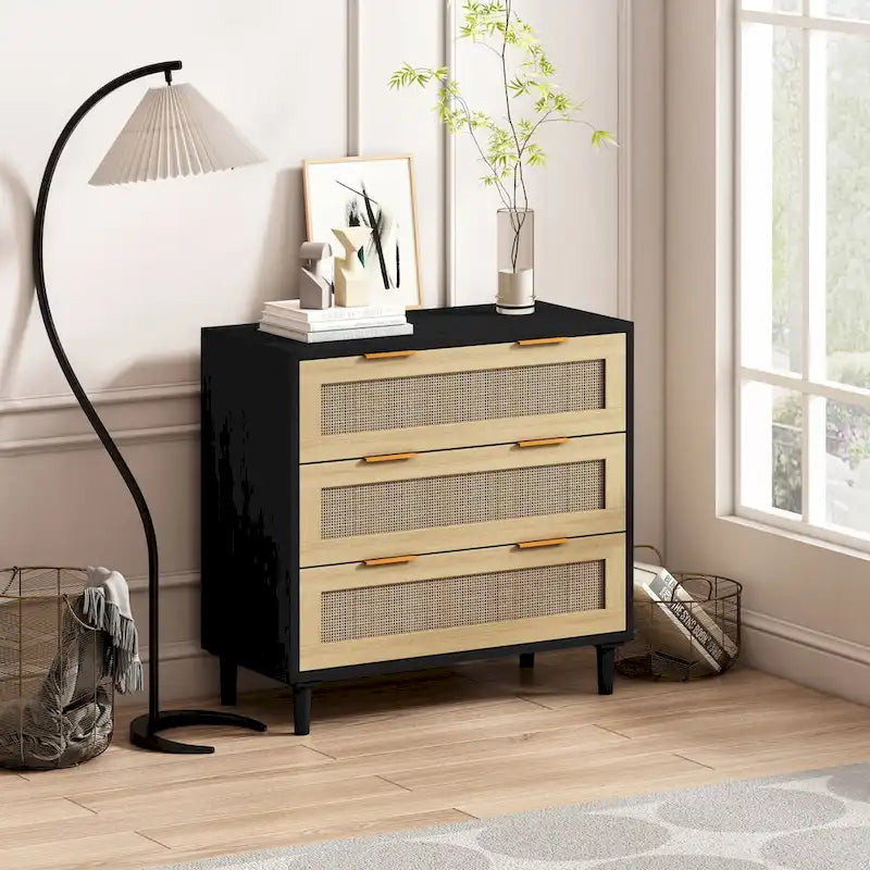 Meuble de rangement en rotin à 3 tiroirs de 31,5 po pour chambre ou salon