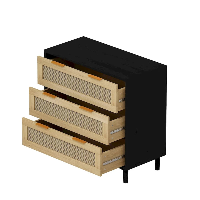 Meuble de rangement en rotin à 3 tiroirs de 31,5 po pour chambre ou salon