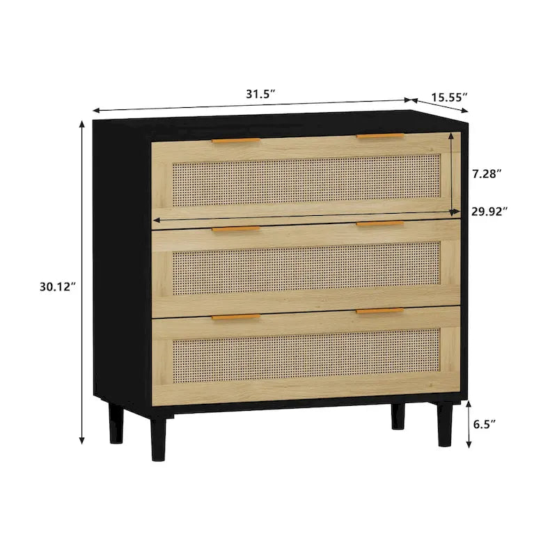 Meuble de rangement en rotin à 3 tiroirs de 31,5 po pour chambre ou salon