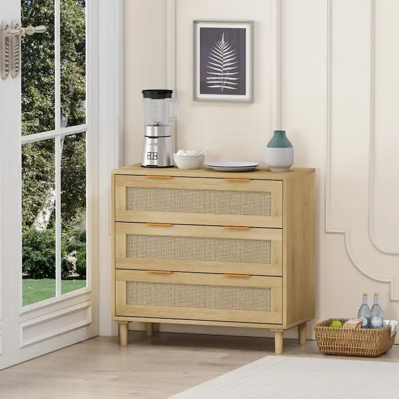 Meuble de rangement en rotin à 3 tiroirs de 31,5 po pour chambre ou salon