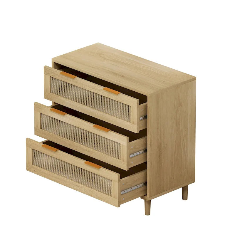 Meuble de rangement en rotin à 3 tiroirs de 31,5 po pour chambre ou salon