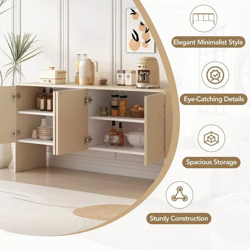 Buffet avec grand espace de rangement de 60 L et 4 portes