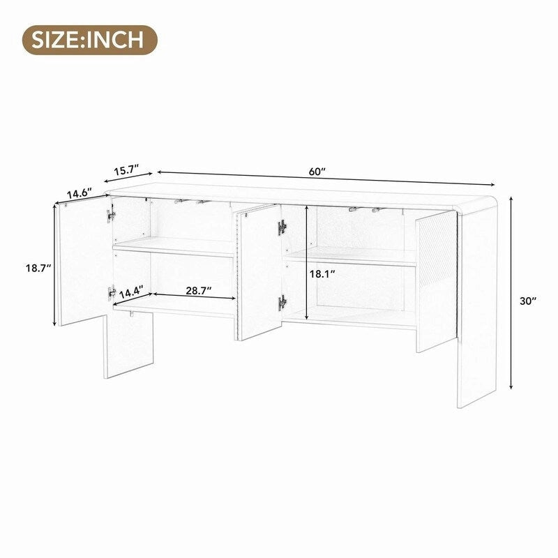 Buffet avec grand espace de rangement de 60 L et 4 portes