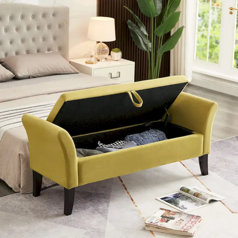 Banc en velours avec rangement de 51,5 po