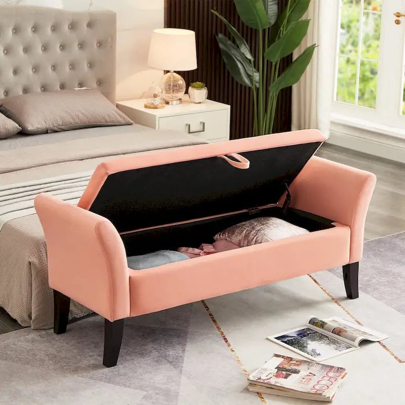 Banc en velours avec rangement de 51,5 po