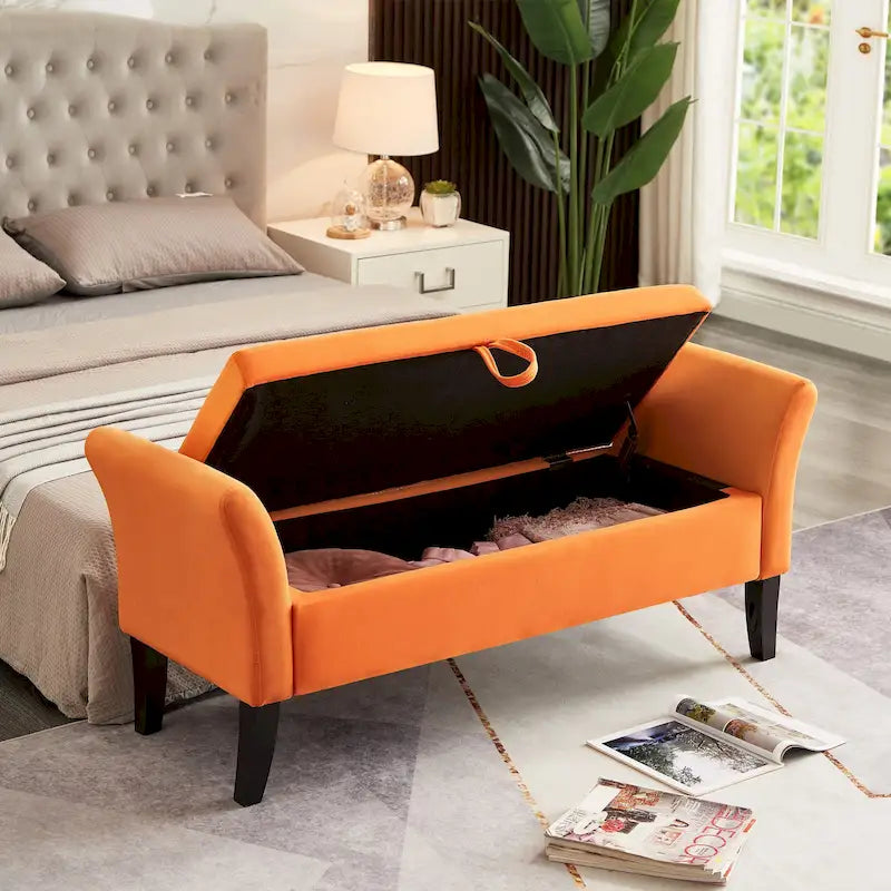 Banc en velours avec rangement de 51,5 po