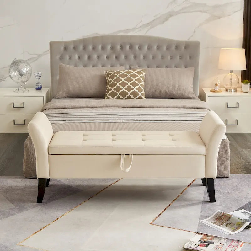 Banc en velours avec rangement de 51,5 po