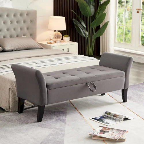 Banc en velours avec rangement de 51,5 po