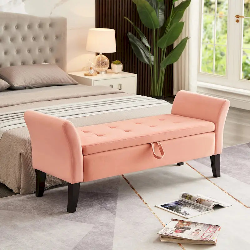 Banc en velours avec rangement de 51,5 po