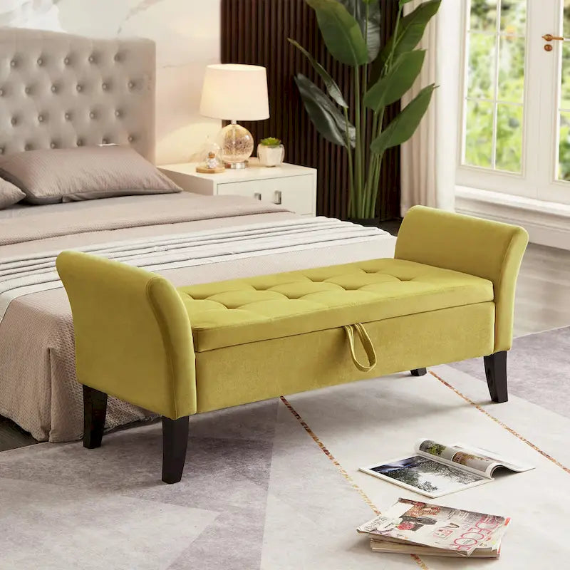 Banc en velours avec rangement de 51,5 po