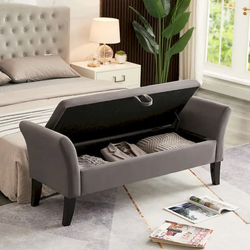 Banc en velours avec rangement de 51,5 po