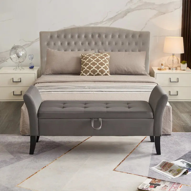 Banc en velours avec rangement de 51,5 po