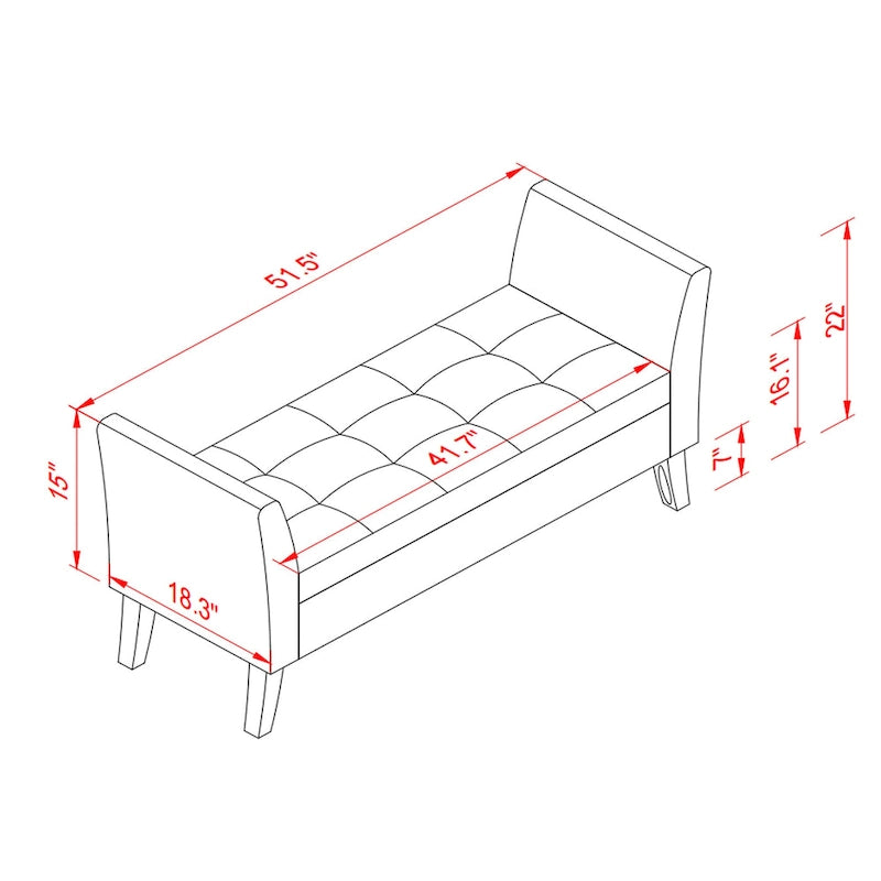 Banc en velours avec rangement de 51,5 po