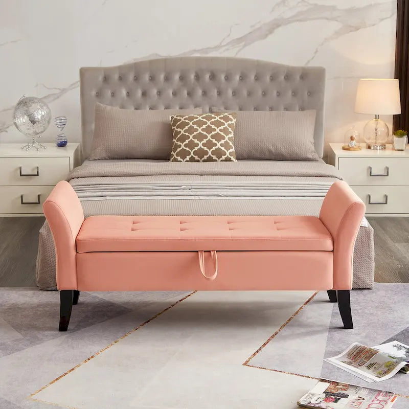 Banc en velours avec rangement de 51,5 po